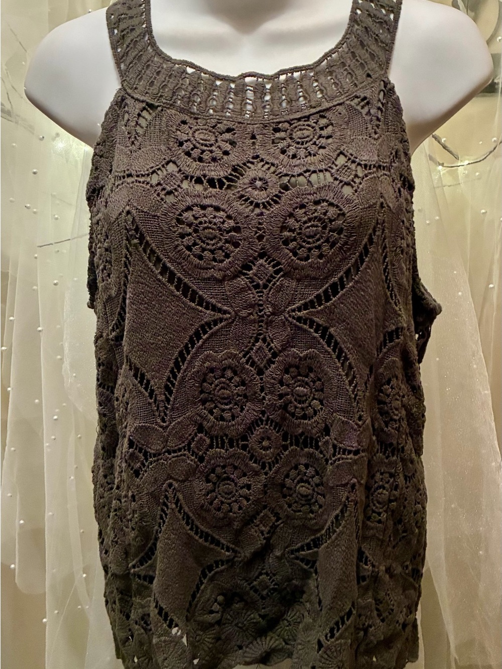 Adiva Olive Green Crochet Lace Tank Top